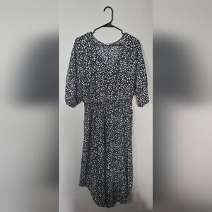 Time and Tru Floral Midi Casual Flowy Dress Black White Yellow Elastic Waist XL